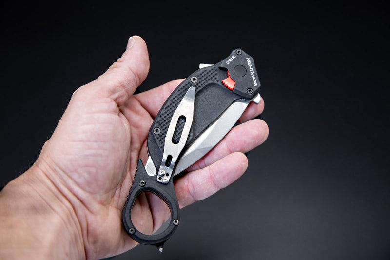 NIGHTMARE KARAMBIT STONE WASHED - don't leave home w/o this rescue knife